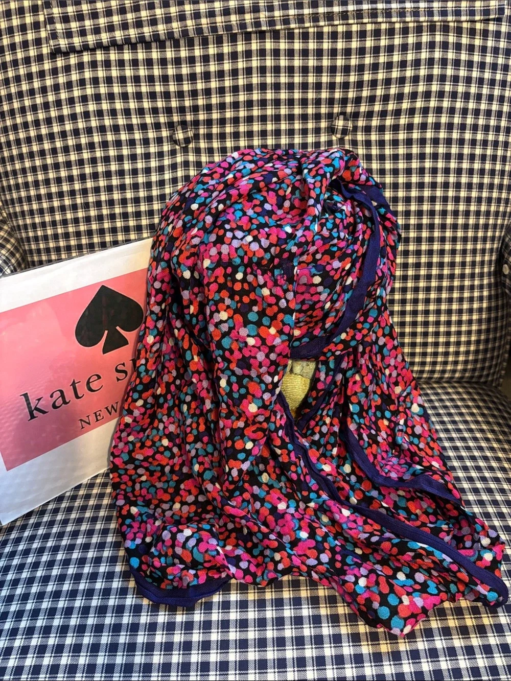 kate spade multicolor confetti print infinity scarf  “dance party”